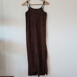 Vintage 90s Y2K Newport News Leopard Print Tank Dress With Side Slits